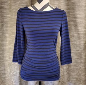 Michael Kors Striped 3/4 Sleeve Top Zipper Runched